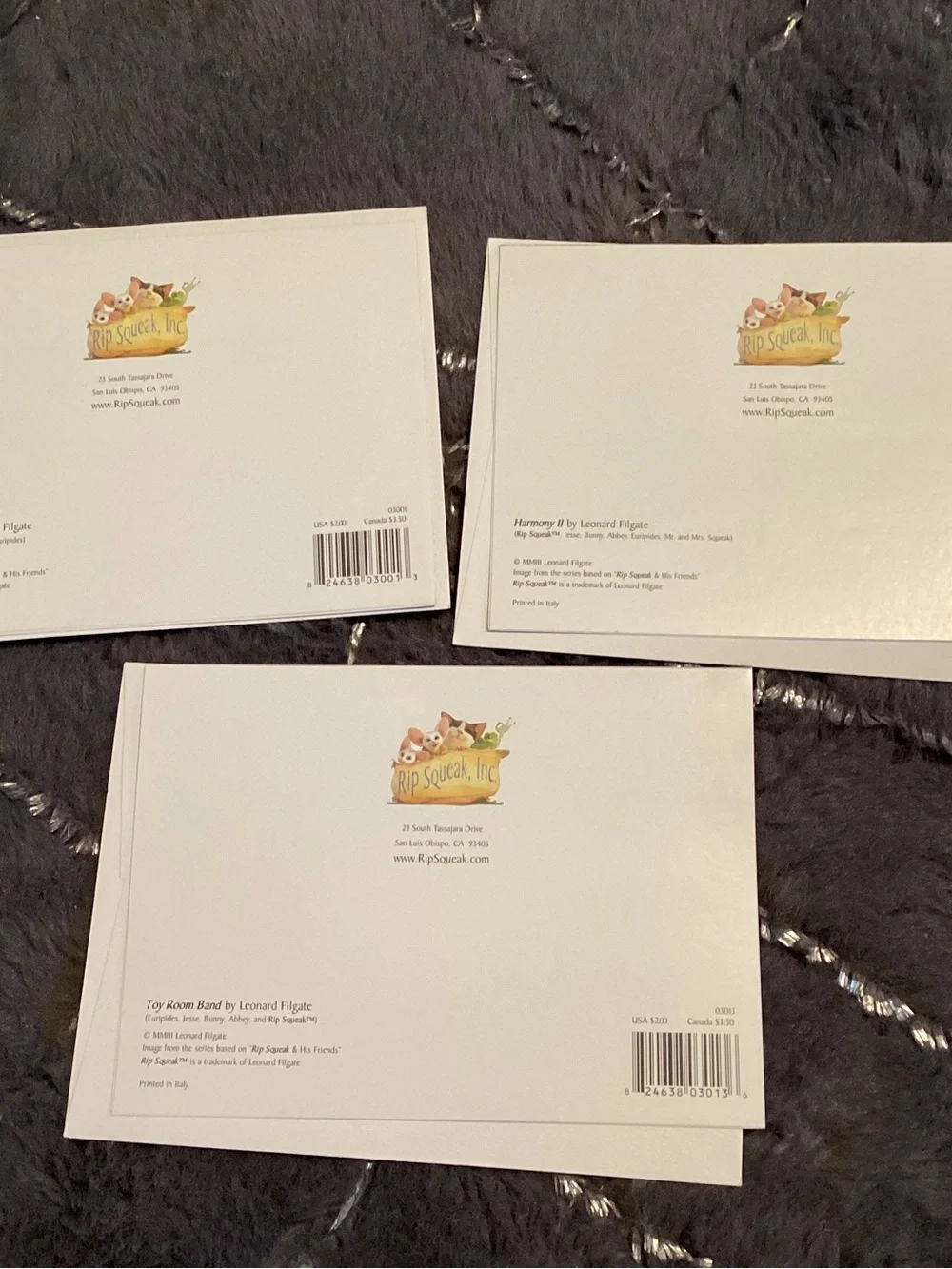 Rip Squeak Lot of 3 Whimsical Blank Note Cards w Envelopes Unused